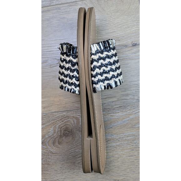 Nine West Cammie Slides Sandals 10 Black Cream Woven Raffia Island Tropical - Picture 4 of 12